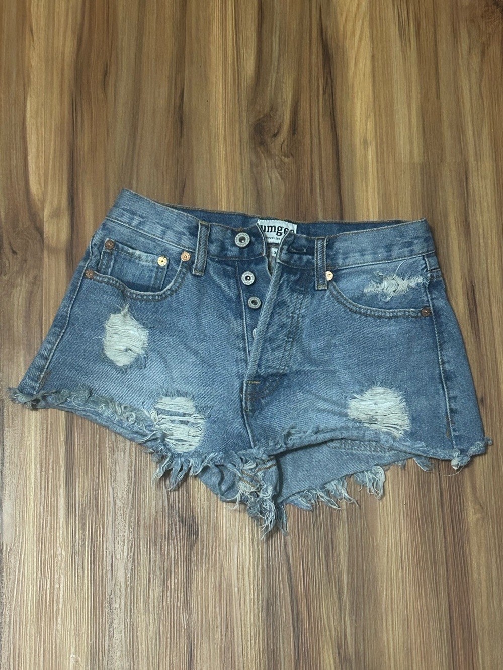 Umgee Distressed Light Blue Denim Shorts